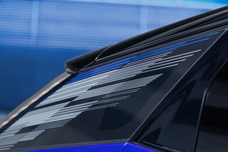 Close-up of the Modern Pattern on the 2026 OPTIQ-V Rear Quarter Glass | Graham Cadillac in MANSFIELD OH